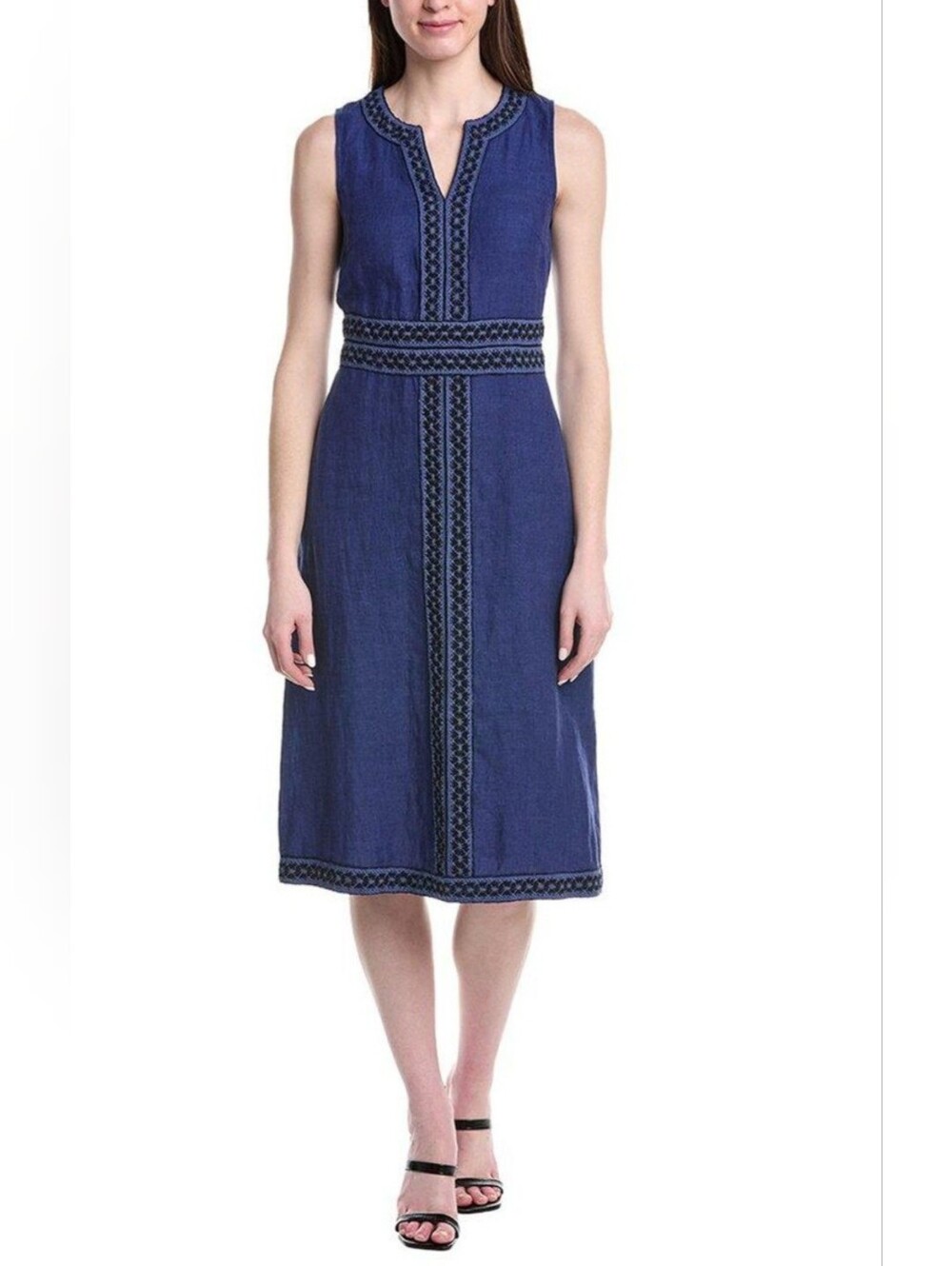 J. McLaughlin Indigo Blue Izzy Embroidered Midi Dress. Sz. L